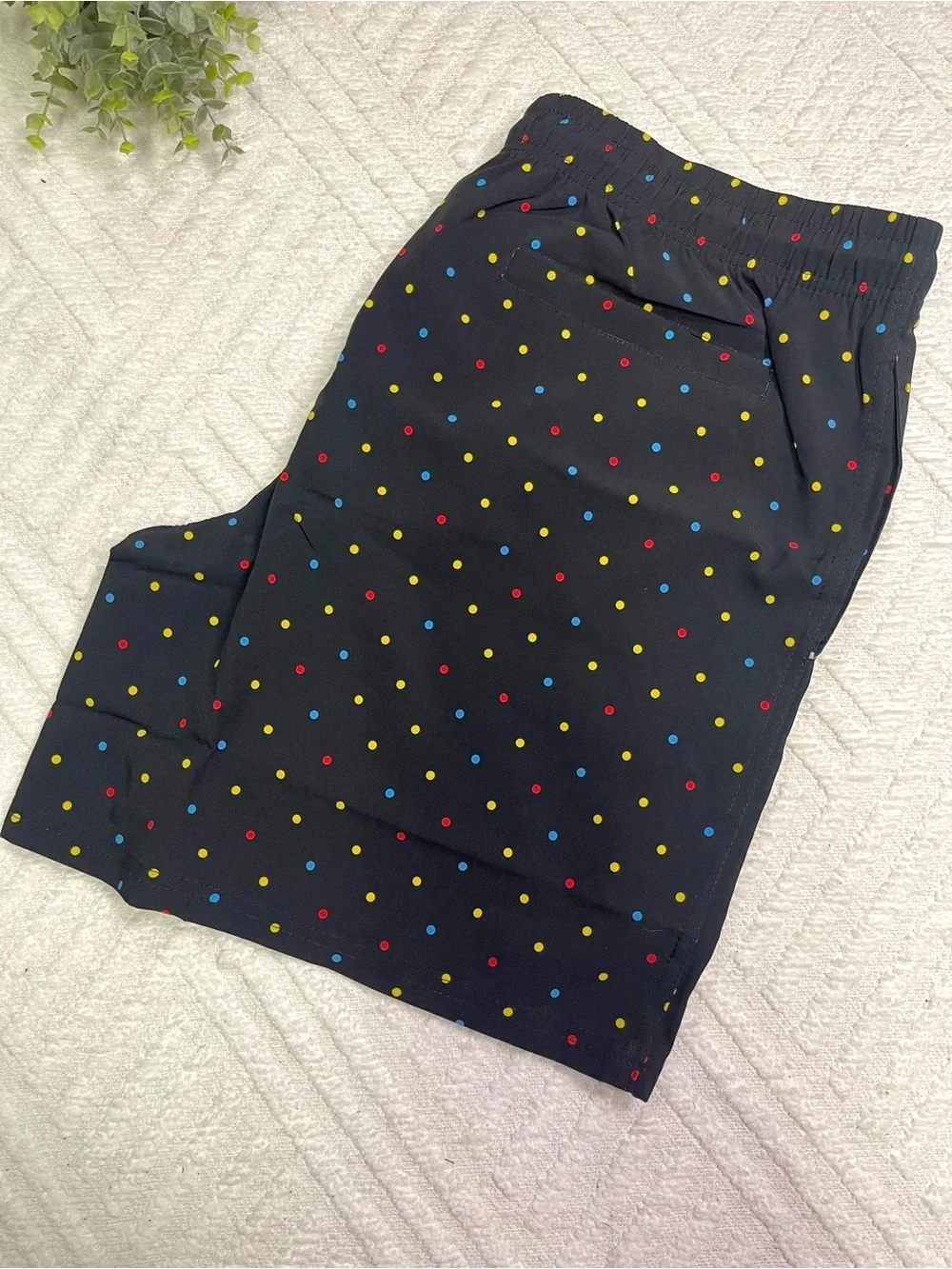 Biwisy Men's Black Swim Trunks with Multicolor Polka Dots Size L